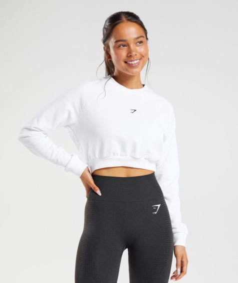 Women's Gymshark Training Cropped Sweatshirts White | NZ 7LVHNQ